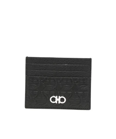 Ferragamo Square Card Holder In Black