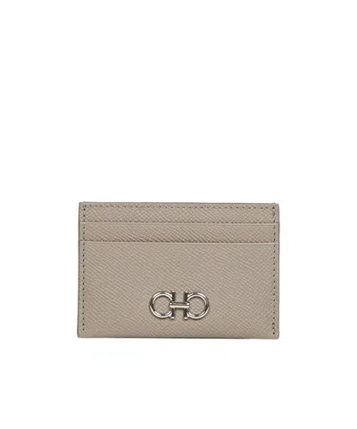 Ferragamo Warm Taupe Olive Gancini Credit Card Holder In Gray