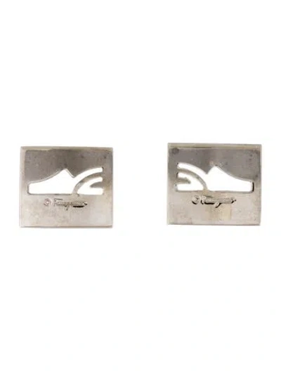 Pre-owned Ferragamo Square Cut-out Clip-on Earrings In Multicolor