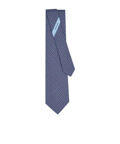 Ferragamo Square Gancini Print Silk Tie In Blue
