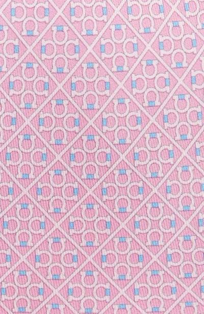 Ferragamo Square Gancini Print Silk Tie In Pink