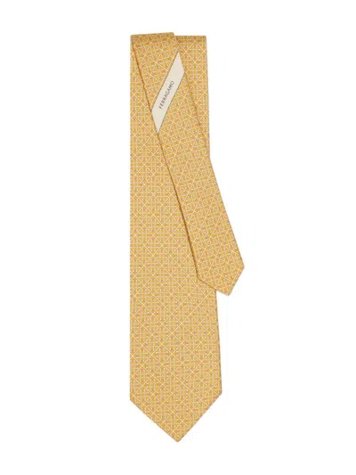 Ferragamo Man Totem Print Silk Tie In Yellow