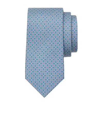 Ferragamo Square Gancini Printed Silk Tie In Gray