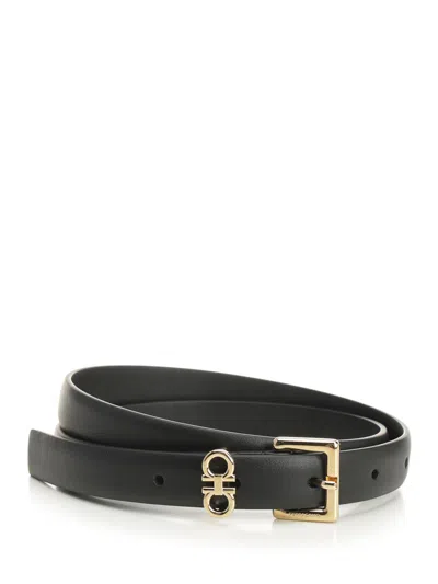 Ferragamo Square Gancio Leather Belt 1,8 Cm In Black