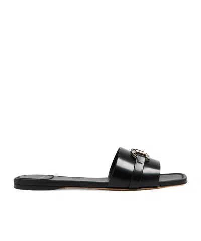 Ferragamo Square Head Flat-soled Sandals In Black