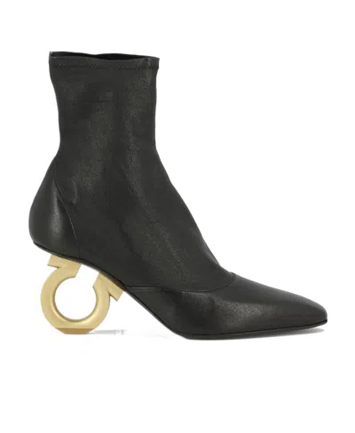 Ferragamo Square Head High-heeled Boots In Black