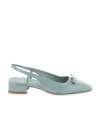 Ferragamo Patent Leather Slingback Pumps With Iconic Bow In Green