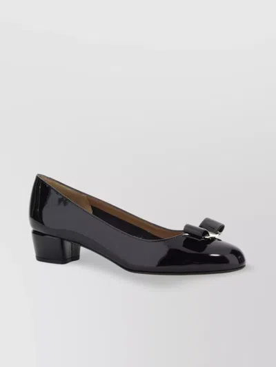 FERRAGAMO SQUARE HEEL PATENT PUMPS BOW DETAIL