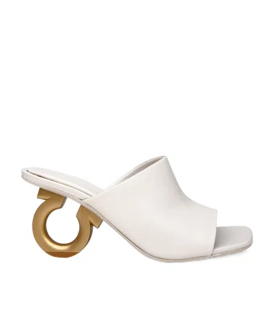 Ferragamo Square High-heeled Sandals In White