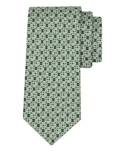 Ferragamo Square Print Silk Tie In Green