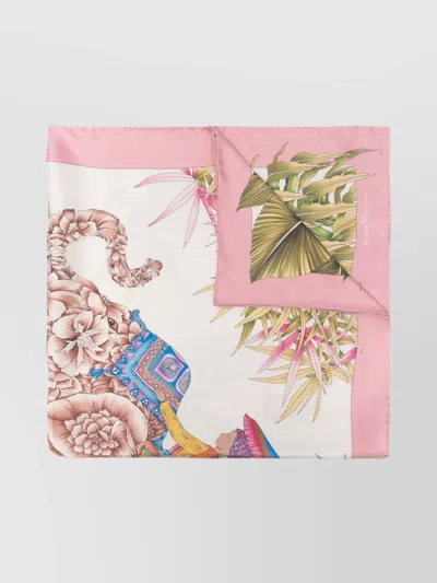 Ferragamo Square Shape Silk Foulard With Lion Print In Pink