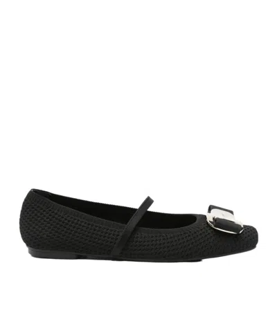 Ferragamo Square Toe Ballet Flats In Black