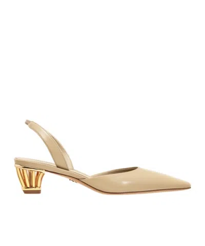 Ferragamo Square Toe, Broken Heels. In Beige