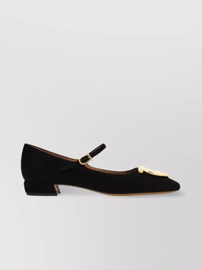 Ferragamo Square Toe Leather Ballerina Flats With Gold-tone Hardware