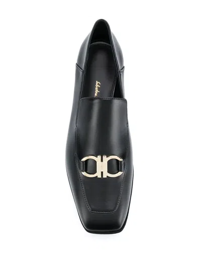 Ferragamo Square-toe Leather Loafers In Black