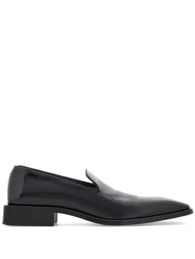 Ferragamo Square-toe Leather Loafers In Black