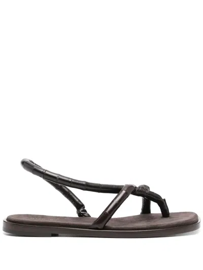 Ferragamo Square-toe Leather Sandals In Brown
