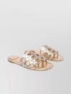 Ferragamo Square Toe Leather Sandals With Metallic Finish