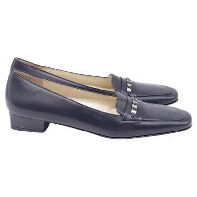 Ferragamo Square-toe Loafers In Navy Blue Leather