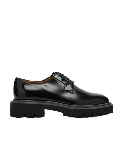 Ferragamo Square-toed Derby Shoes In Black