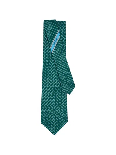 Ferragamo Square-print Silk Tie In Green