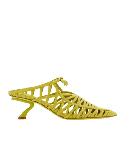 Ferragamo S-shaped Heel Mule In Yellow