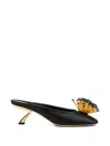 Ferragamo Black Heeled Sandals With Crystal Decoration On The Front In Fabric For Women In Black