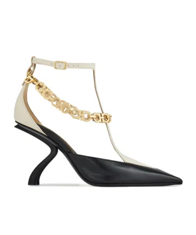 Ferragamo S-shaped Heel Pump With Gancini Chain In Black