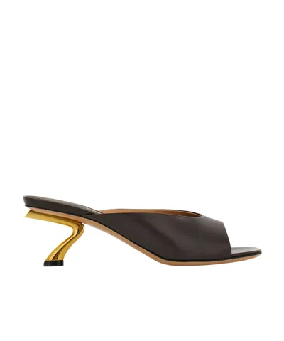 Ferragamo Igea S-shaped Kitten Heel Sandal In Black