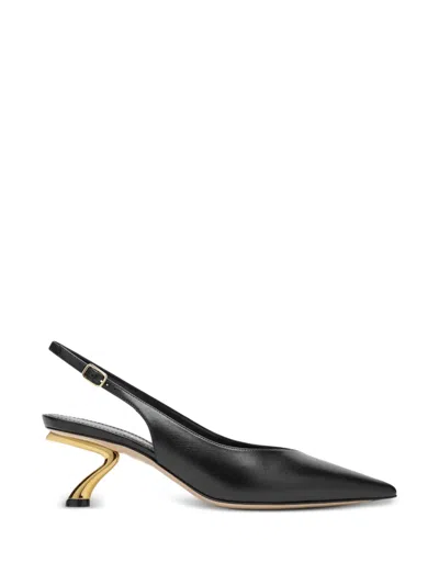 Ferragamo Pumps Curved Heel Leather Upper Pointed Toe In Black