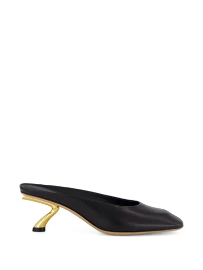 Ferragamo Safi 55 S-shaped Heel Mules In Multi