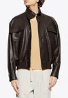 Ferragamo Stand-up Collar Leather Jacket In Brown