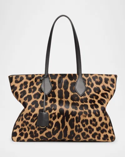 Ferragamo Star Leopard Horse Hair Tote Bag In Naturale