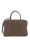 Ferragamo Brown Handbag With Three Zips And Logo Printed On The Front In Grey