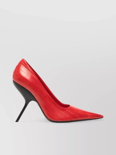 Ferragamo Stiletto Pointed Toe Pump With Decorative Stitching In Red