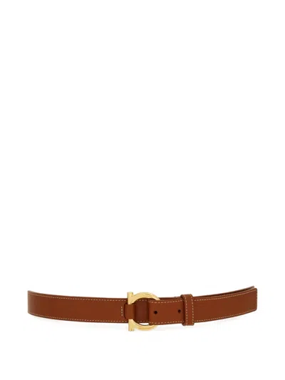Ferragamo Stitched Gancini Belt In Brown