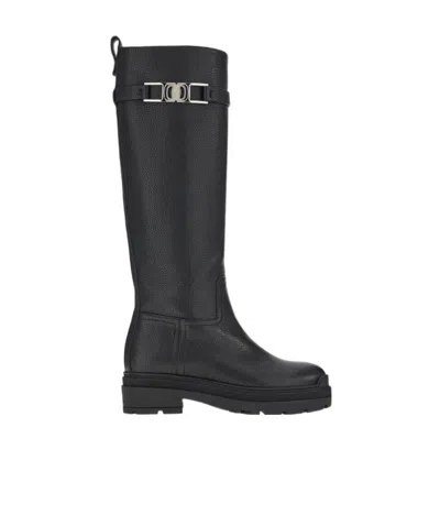Ferragamo Stivale Ryder Leather Boots In Black