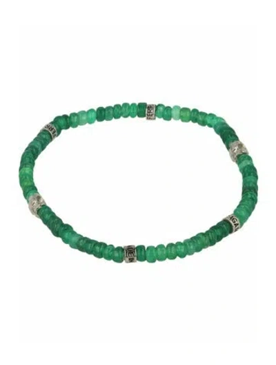 Pre-owned Ferragamo Stone & Brass Bead Bracelet In Green
