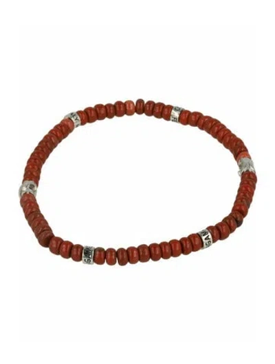Pre-owned Ferragamo Stone & Brass Bead Bracelet In Red
