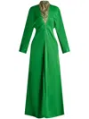 Ferragamo Stone-appliqué Long-sleeved Gown In 绿色