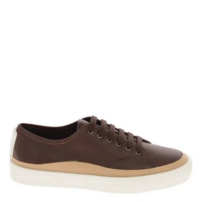 Ferragamo Storm Leather Low-top Sneakers In Brown