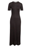 Ferragamo Straight Cut Sheer Cashmere, Wool & Silk Maxi T-shirt Dress In Brown