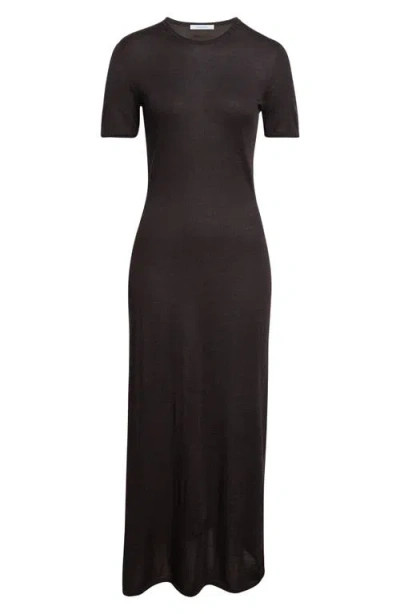 Ferragamo Straight Cut Sheer Cashmere, Wool & Silk Maxi T-shirt Dress In Brown
