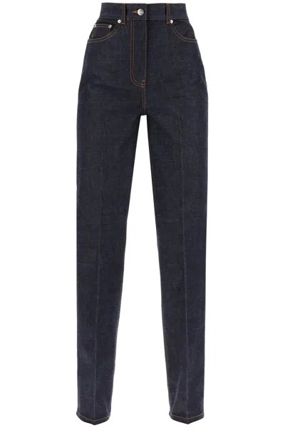 Ferragamo High Rise Denim Straight Jeans In Blue