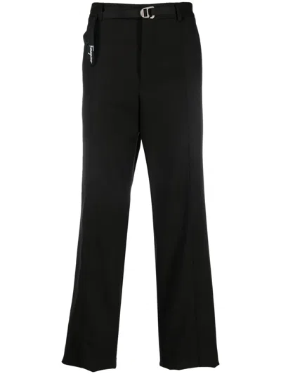 Ferragamo Straight-leg Belted Trousers In Brown