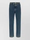 Ferragamo Straight Leg Denim Trousers With Contrast Stitching In Blue
