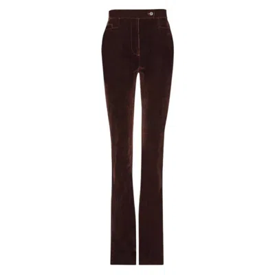 Ferragamo Straight-leg Flock Velvet Trouser In Brown