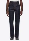 Ferragamo Men Five Pockets Jeans With Logo Tag In Blue