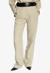 Ferragamo Tailored Straight-leg Wool Pants In Beige