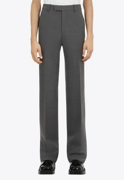 Ferragamo Tailored Virgin Wool Trousers In Gray